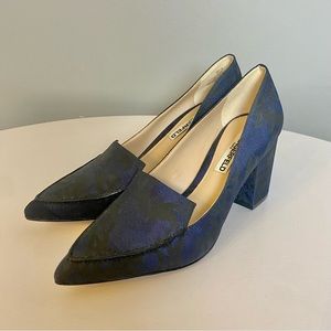 Karl Lagerfeld Black & Blue Tapestry, Block-Heel, Pointed-Toe Pumps